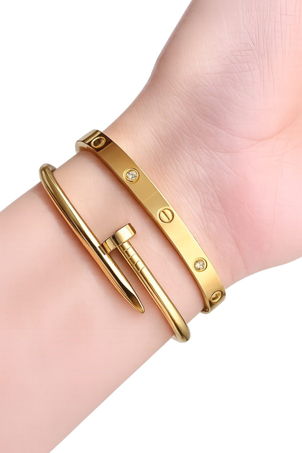 Luxury Gift Set for Girls - 18K Gold Plated Nail & Crystal Cuff Bracelet Combo Standard Size