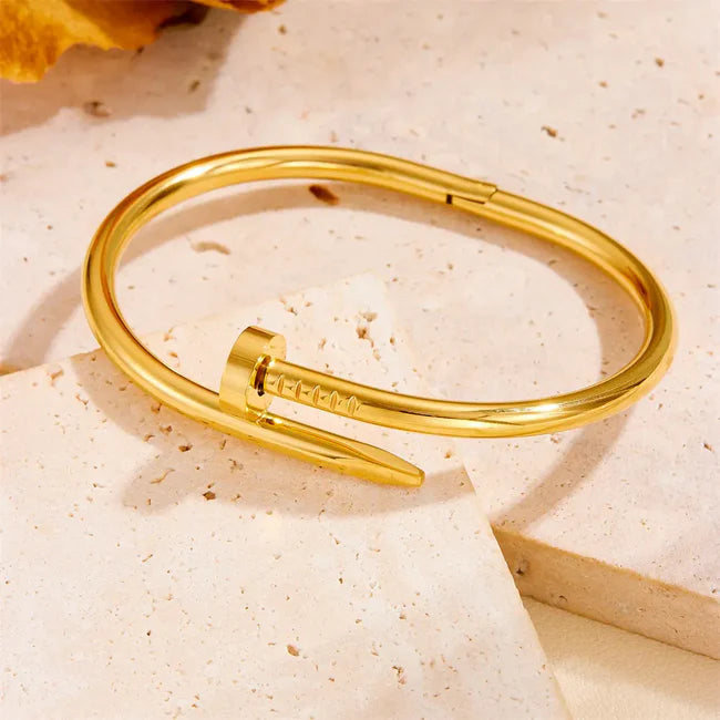 Gold Nail & Open Cuff Bangle Bracelet for Women