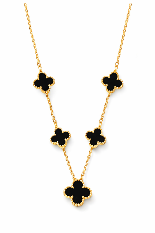 Gold Clover Jewellery Set for Women – Necklace, Bracelet, Ring & Earrings Set – Black Clover Luxury Gift Set