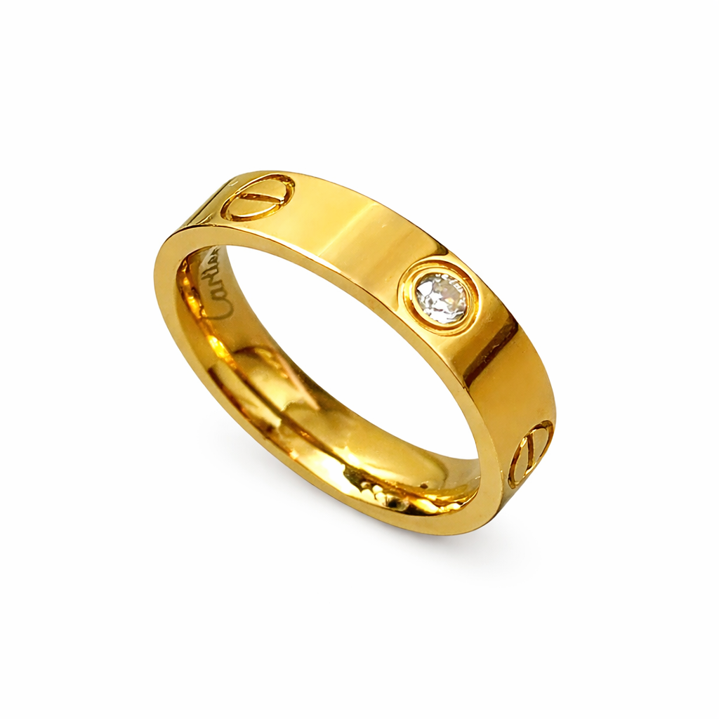 Gold Cartier-Inspired Ring with Cubic Zirconia - Luxury Fashion Jewelry