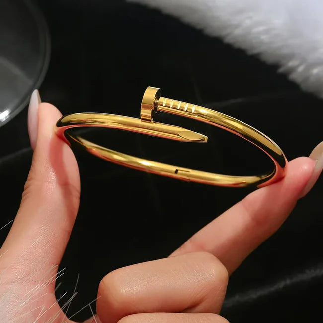 Gold Nail & Open Cuff Bangle Bracelet for Women