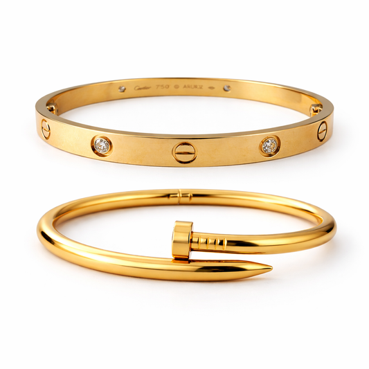 Luxury Gift Set for Girls - 18K Gold Plated Nail & Crystal Cuff Bracelet Combo Standard Size