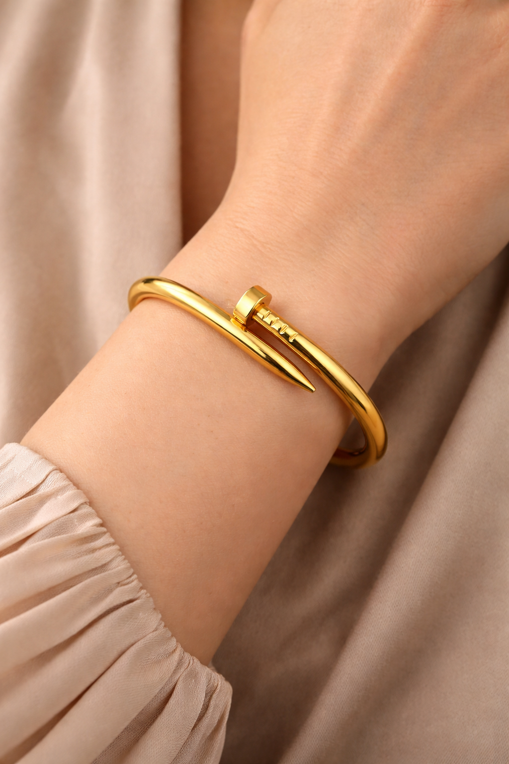 Gold Nail & Open Cuff Bangle Bracelet for Women