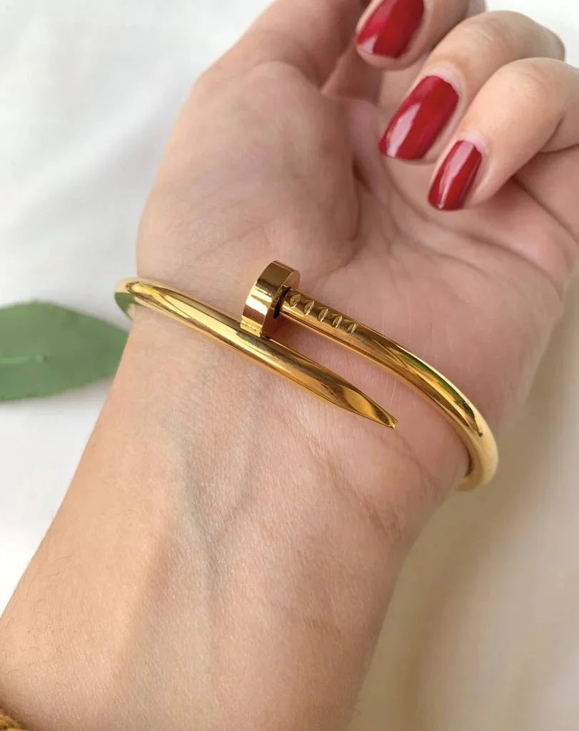Gold Nail & Open Cuff Bangle Bracelet for Women